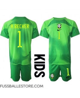 Günstige Brasilien Alisson Becker #1 Torwart Auswärts Trikotsatzt Kinder WM 2022 Kurzarm (+ Kurze Hosen)
